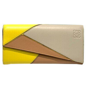 Loewe Zip Round Bifold Long Wallet Leather Yellow Pink Gray